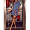 image:imageCHARTOU Women Denim Mini Dress 2026 Cute Heart Embroidery Cowgirl Jean Dress Loose Crew Neck Pullover TunicBlue