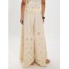 image:imageCHARTOU Women Eyelet Wide Leg Pants Summer Embroidery Culottes Elastic Waist Palazzo Pants with PocketsBeige