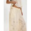 image:imageCHARTOU Women Eyelet Wide Leg Pants Summer Embroidery Culottes Elastic Waist Palazzo Pants with PocketsBeige