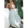 image:imageCHARTOU Women Eyelet Wide Leg Pants Summer Embroidery Culottes Elastic Waist Palazzo Pants with PocketsLight Blue