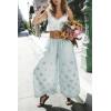 image:imageCHARTOU Women Eyelet Wide Leg Pants Summer Embroidery Culottes Elastic Waist Palazzo Pants with PocketsLight Blue