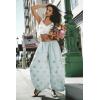 image:imageCHARTOU Women Eyelet Wide Leg Pants Summer Embroidery Culottes Elastic Waist Palazzo Pants with PocketsLight Blue