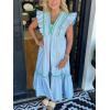 image:imageCHARTOU Women Flutter Sleeve Ruffle Tiered Midi Dress Summer RIC Rac Empire Waist Flowy Beach Long DressBlue
