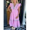 image:imageCHARTOU Women Flutter Sleeve Ruffle Tiered Midi Dress Summer RIC Rac Empire Waist Flowy Beach Long DressPink