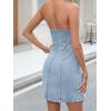 image:imageCHARTOU Women Halter Backless Bodycon Denim Dress Sleeveless Button Down Jean Mini DressBlue