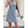 image:imageCHARTOU Women Halter Backless Bodycon Denim Dress Sleeveless Button Down Jean Mini DressBlue