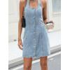 image:imageCHARTOU Women Halter Backless Bodycon Denim Dress Sleeveless Button Down Jean Mini DressBlue