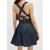 image:imageCHARTOU Women Halter Backless Short Denim Dress Sleeveless Pleated Lace Up Corset Drop Waist Jean DressDark Blue