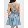 image:imageCHARTOU Women Halter Backless Short Denim Dress Sleeveless Pleated Lace Up Corset Drop Waist Jean DressLight Blue