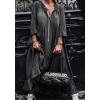 image:imageCHARTOU Women Long Denim Dress Summer Jean Dress Sundress Casual Flowy Ruffle Maxi Dress with SleevesBlack String