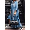 image:imageCHARTOU Women Long Denim Dress Summer Jean Dress Sundress Casual Flowy Ruffle Maxi Dress with SleevesBlue