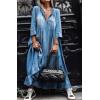 image:imageCHARTOU Women Long Denim Dress Summer Jean Dress Sundress Casual Flowy Ruffle Maxi Dress with SleevesBlue