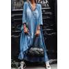 image:imageCHARTOU Women Long Denim Dress Summer Jean Dress Sundress Casual Flowy Ruffle Maxi Dress with SleevesBlue String