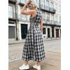 image:imageCHARTOU Women Plaid Long Dress Summer Elegant Lace Up Side Ruche Color Block Gingham Flowy DressBlack