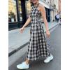 image:imageCHARTOU Women Plaid Long Dress Summer Elegant Lace Up Side Ruche Color Block Gingham Flowy DressBlack