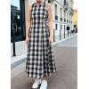 image:imageCHARTOU Women Plaid Long Dress Summer Elegant Lace Up Side Ruche Color Block Gingham Flowy DressBlack
