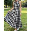 image:imageCHARTOU Women Plaid Long Dress Summer Elegant Lace Up Side Ruche Color Block Gingham Flowy DressBlack