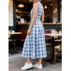 image:imageCHARTOU Women Plaid Long Dress Summer Elegant Lace Up Side Ruche Color Block Gingham Flowy DressBlue