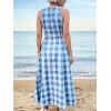 image:imageCHARTOU Women Plaid Long Dress Summer Elegant Lace Up Side Ruche Color Block Gingham Flowy DressBlue