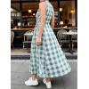 image:imageCHARTOU Women Plaid Long Dress Summer Elegant Lace Up Side Ruche Color Block Gingham Flowy DressGreen
