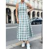 image:imageCHARTOU Women Plaid Long Dress Summer Elegant Lace Up Side Ruche Color Block Gingham Flowy DressGreen
