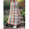 image:imageCHARTOU Women Plaid Long Dress Summer Elegant Lace Up Side Ruche Color Block Gingham Flowy DressMulticolour