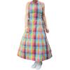 image:imageCHARTOU Women Plaid Long Dress Summer Elegant Lace Up Side Ruche Color Block Gingham Flowy DressMulticolour