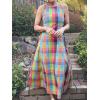 image:imageCHARTOU Women Plaid Long Dress Summer Elegant Lace Up Side Ruche Color Block Gingham Flowy DressMulticolour