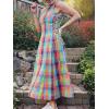 image:imageCHARTOU Women Plaid Long Dress Summer Elegant Lace Up Side Ruche Color Block Gingham Flowy DressMulticolour