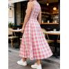 image:imageCHARTOU Women Plaid Long Dress Summer Elegant Lace Up Side Ruche Color Block Gingham Flowy DressPink