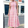 image:imageCHARTOU Women Plaid Long Dress Summer Elegant Lace Up Side Ruche Color Block Gingham Flowy DressPink