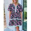 image:imageCHARTOU Women Puff Sleeve Striped Trim Floral Print Tiered Cute Babydoll Mini Dress with PocketsBlack