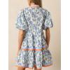 image:imageCHARTOU Women Puff Sleeve Striped Trim Floral Print Tiered Cute Babydoll Mini Dress with PocketsBlue
