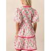 image:imageCHARTOU Women Puff Sleeve Striped Trim Floral Print Tiered Cute Babydoll Mini Dress with PocketsPink
