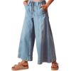 image:imageCHARTOU Women Seam Front Flare Wide Leg Cropped Jeans Baggy Ankle Patchwork Denim Palazzo Pants with PocketsBlue