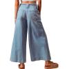 image:imageCHARTOU Women Seam Front Flare Wide Leg Cropped Jeans Baggy Ankle Patchwork Denim Palazzo Pants with PocketsBlue