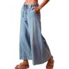image:imageCHARTOU Women Seam Front Flare Wide Leg Cropped Jeans Baggy Ankle Patchwork Denim Palazzo Pants with PocketsBlue