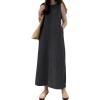 image:imageCHARTOU Women Sleeveless Denim Maxi Dress Long Summer Jean Dress Tunic Tank Dress with PocketsBlack