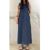 image:imageCHARTOU Women Sleeveless Denim Maxi Dress Long Summer Jean Dress Tunic Tank Dress with PocketsDark Blue