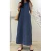 image:imageCHARTOU Women Sleeveless Denim Maxi Dress Long Summer Jean Dress Tunic Tank Dress with PocketsDark Blue