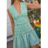 image:imageCHARTOU Women Sleeveless Stripes Printed Mini Tank Dress Summer Smocked Pleated Tie Front Short DressGreen