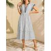 image:imageCHARTOU Women Striped Maxi Dress Summer Vacation V Neck Flutter Sleeve High Waisted A Line Dress with PocketsBlack