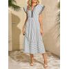 image:imageCHARTOU Women Striped Maxi Dress Summer Vacation V Neck Flutter Sleeve High Waisted A Line Dress with PocketsBlack