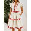 image:imageCHARTOU Women Striped Tiered Midi Dress Summer Flutter Sleeve High Waist A Line Ruffle Vacation Dress with PocketsApricot