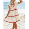 image:imageCHARTOU Women Striped Tiered Midi Dress Summer Flutter Sleeve High Waist A Line Ruffle Vacation Dress with PocketsApricot