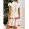 image:imageCHARTOU Women Striped Tiered Midi Dress Summer Flutter Sleeve High Waist A Line Ruffle Vacation Dress with PocketsApricot