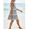 image:imageCHARTOU Women Striped Tiered Midi Dress Summer Flutter Sleeve High Waist A Line Ruffle Vacation Dress with PocketsBlack