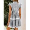 image:imageCHARTOU Women Striped Tiered Midi Dress Summer Flutter Sleeve High Waist A Line Ruffle Vacation Dress with PocketsBlack