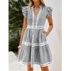 image:imageCHARTOU Women Striped Tiered Midi Dress Summer Flutter Sleeve High Waist A Line Ruffle Vacation Dress with PocketsBlack