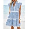 image:imageCHARTOU Women Striped Tiered Midi Dress Summer Flutter Sleeve High Waist A Line Ruffle Vacation Dress with PocketsBlue